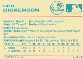 1988 Star Ft. Lauderdale Yankees #5 Bob Dickerson Back