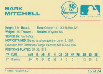 1988 Star Ft. Lauderdale Yankees #15 Mark Mitchell Back