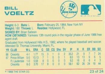1988 Star Ft. Lauderdale Yankees #23 Bill Voeltz Back