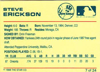 1988 Star Ft. Lauderdale Yankees #7 Steve Erickson Back
