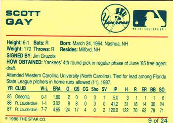 1988 Star Ft. Lauderdale Yankees #9 Scott Gay Back