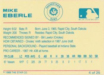 1988 Star Hagerstown Suns #4 Mike Eberle Back