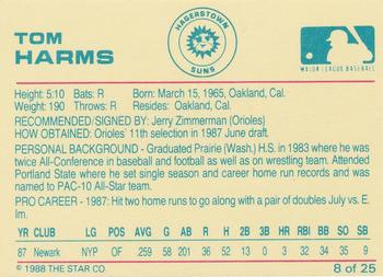 1988 Star Hagerstown Suns #8 Tom Harms Back