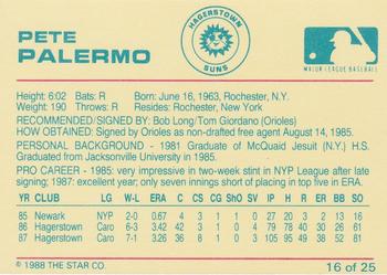 1988 Star Hagerstown Suns #16 Pete Palermo Back