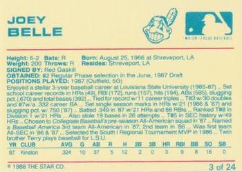 1988 Star Kinston Indians #3 Joey Belle Back
