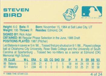1988 Star Kinston Indians #4 Steven Bird Back