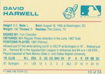 1988 Star Kinston Indians #10 David Harwell Back