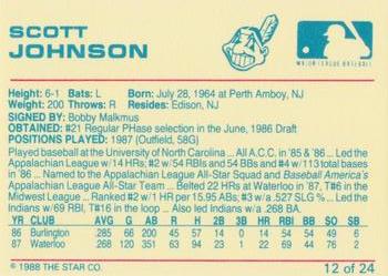 1988 Star Kinston Indians #12 Scott Johnson Back