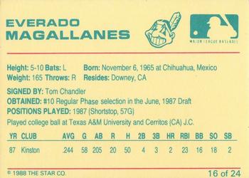 1988 Star Kinston Indians #16 Everado Magallanes Back