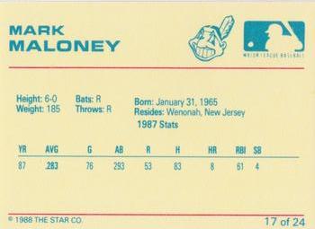 1988 Star Kinston Indians #17 Mark Maloney Back