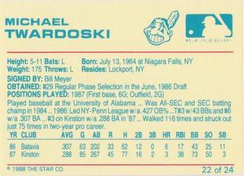 1988 Star Kinston Indians #22 Michael Twardoski Back