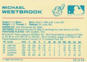 1988 Star Kinston Indians #23 Michael Westbrook Back