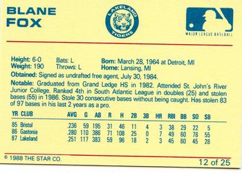1988 Star Lakeland Tigers #12 Blane Fox Back
