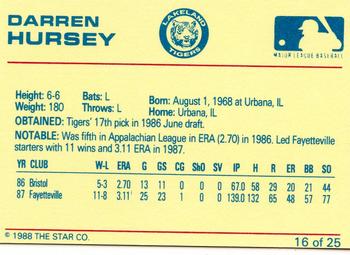 1988 Star Lakeland Tigers #16 Darren Hursey Back