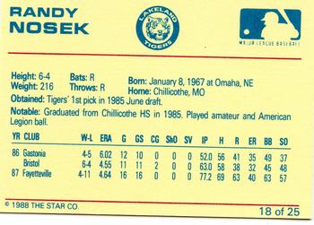 1988 Star Lakeland Tigers #18 Randy Nosek Back