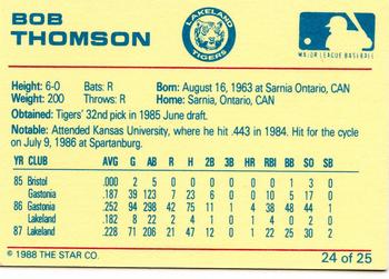 1988 Star Lakeland Tigers #24 Bob Thomson Back