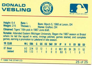 1988 Star Lakeland Tigers #25 Donald Vesling Back
