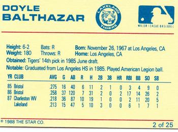 1988 Star Lakeland Tigers #2 Doyle Balthazar Back