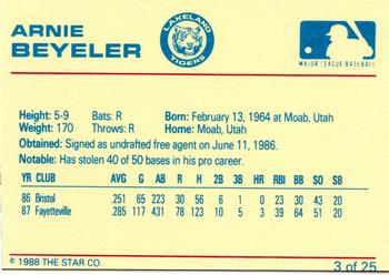 1988 Star Lakeland Tigers #3 Arnie Beyeler Back