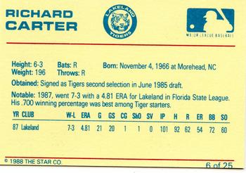 1988 Star Lakeland Tigers #6 Richard Carter Back