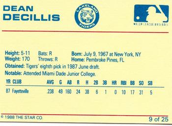 1988 Star Lakeland Tigers #9 Dean Decillis Back