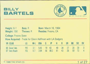 1988 Star Lynchburg Red Sox #1 Billy Bartels Back
