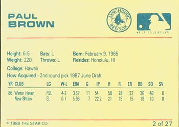 1988 Star Lynchburg Red Sox #2 Paul Brown Back