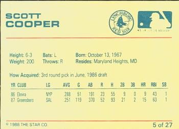 1988 Star Lynchburg Red Sox #5 Scott Cooper Back