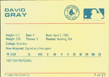 1988 Star Lynchburg Red Sox #7 David Gray Back