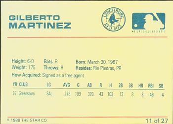 1988 Star Lynchburg Red Sox #11 Gilberto Martinez Back