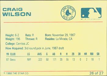1988 Star Lynchburg Red Sox #26 Craig Wilson Back