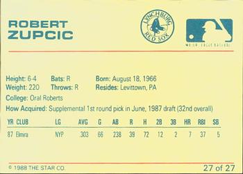 1988 Star Lynchburg Red Sox #27 Robert Zupcic Back