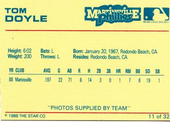 1988 Star Martinsville Phillies Red #11 Tom Doyle Back