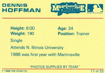 1988 Star Martinsville Phillies Red #17 Dennis Hoffman Back
