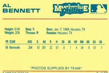 1988 Star Martinsville Phillies Red #3 Al Bennett Back