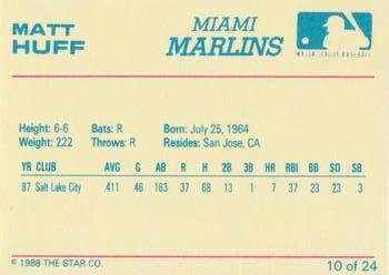 1988 Star Miami Marlins #10 Matt Huff Back