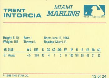1988 Star Miami Marlins #13 Trent Intorcia Back