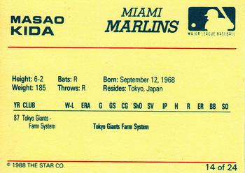 1988 Star Miami Marlins #14 Masao Kida Back