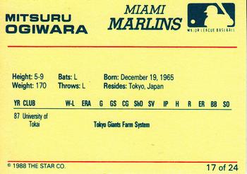 1988 Star Miami Marlins #17 Mitsuru Ogiwara Back
