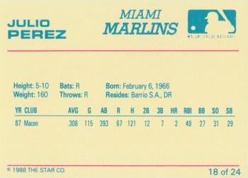 1988 Star Miami Marlins #18 Julio Perez Back