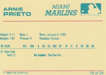 1988 Star Miami Marlins #19 Arnie Prieto Back