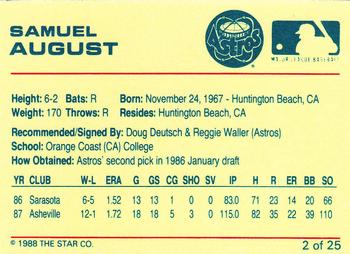 1988 Star Osceola Astros #2 Samuel August Back