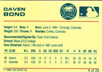 1988 Star Osceola Astros #4 Daven Bond Back