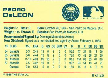 1988 Star Osceola Astros #8 Pedro DeLeon Back