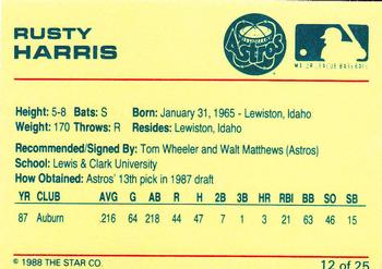 1988 Star Osceola Astros #12 Rusty Harris Back