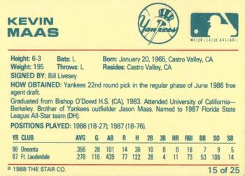 1988 Star Prince William Yankees #15 Kevin Maas Back