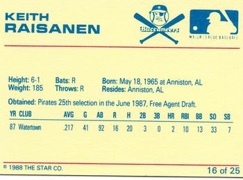1988 Star Salem Buccaneers #16 Keith Raisanen Back