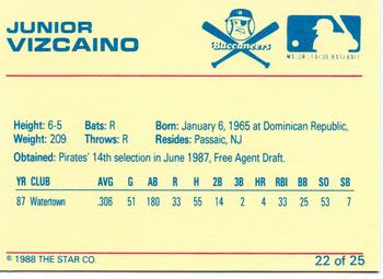 1988 Star Salem Buccaneers #22 Junior Vizcaino Back