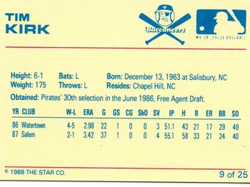 1988 Star Salem Buccaneers #9 Tim Kirk Back