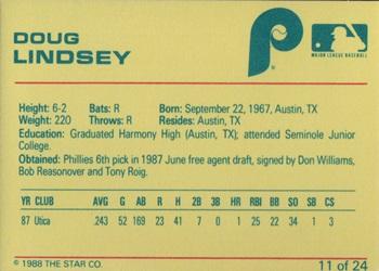 1988 Star Spartanburg Phillies #11 Doug Lindsey Back